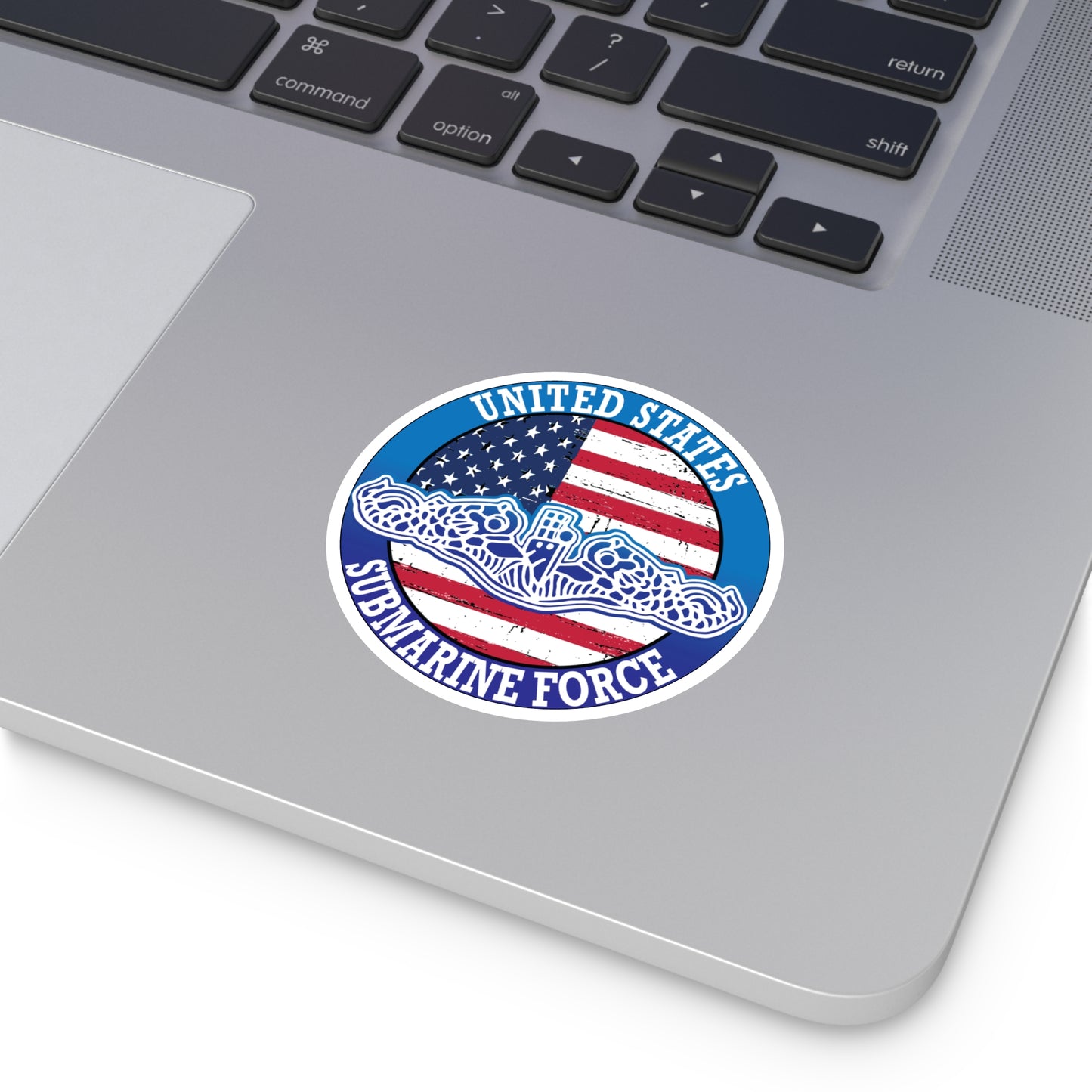 United States Submarine Force Silent Service White Dolphins with American Flag Round Sticker
