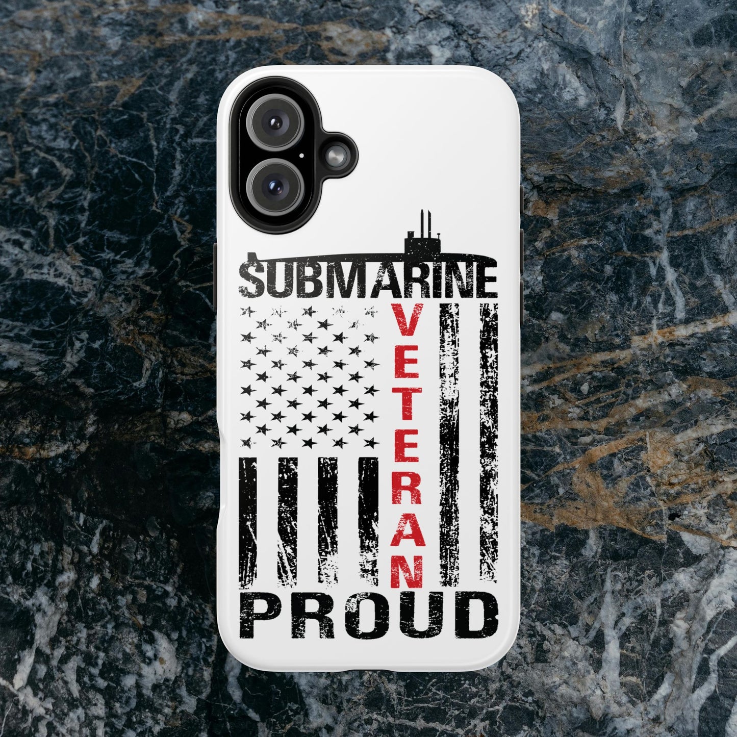 Submarine Veteran Proud Distressed White Flag White Tough iPhone Case