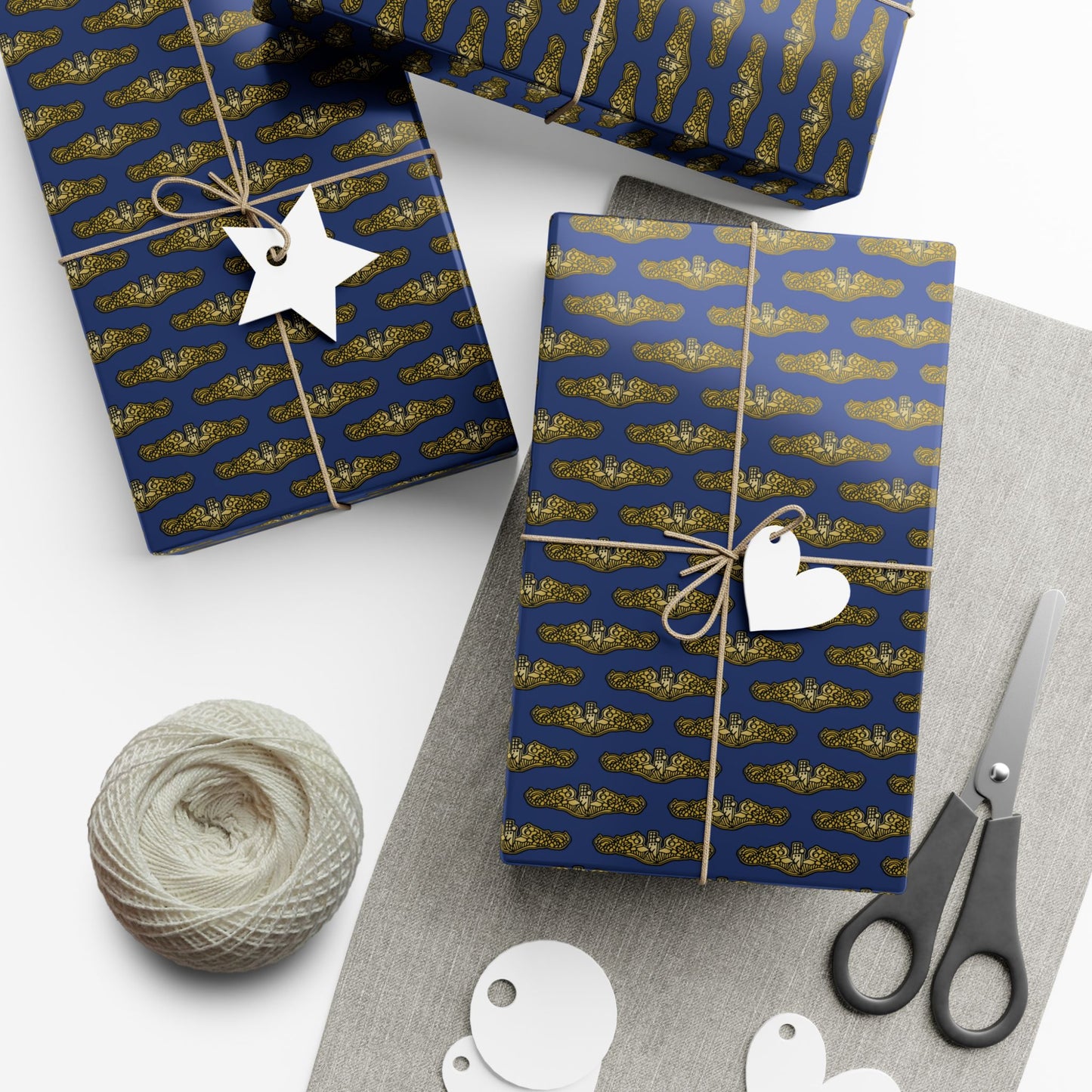United States Navy Submarine Force Silent Service Gold Officer Dolphins Blue Gift Wrap Papers