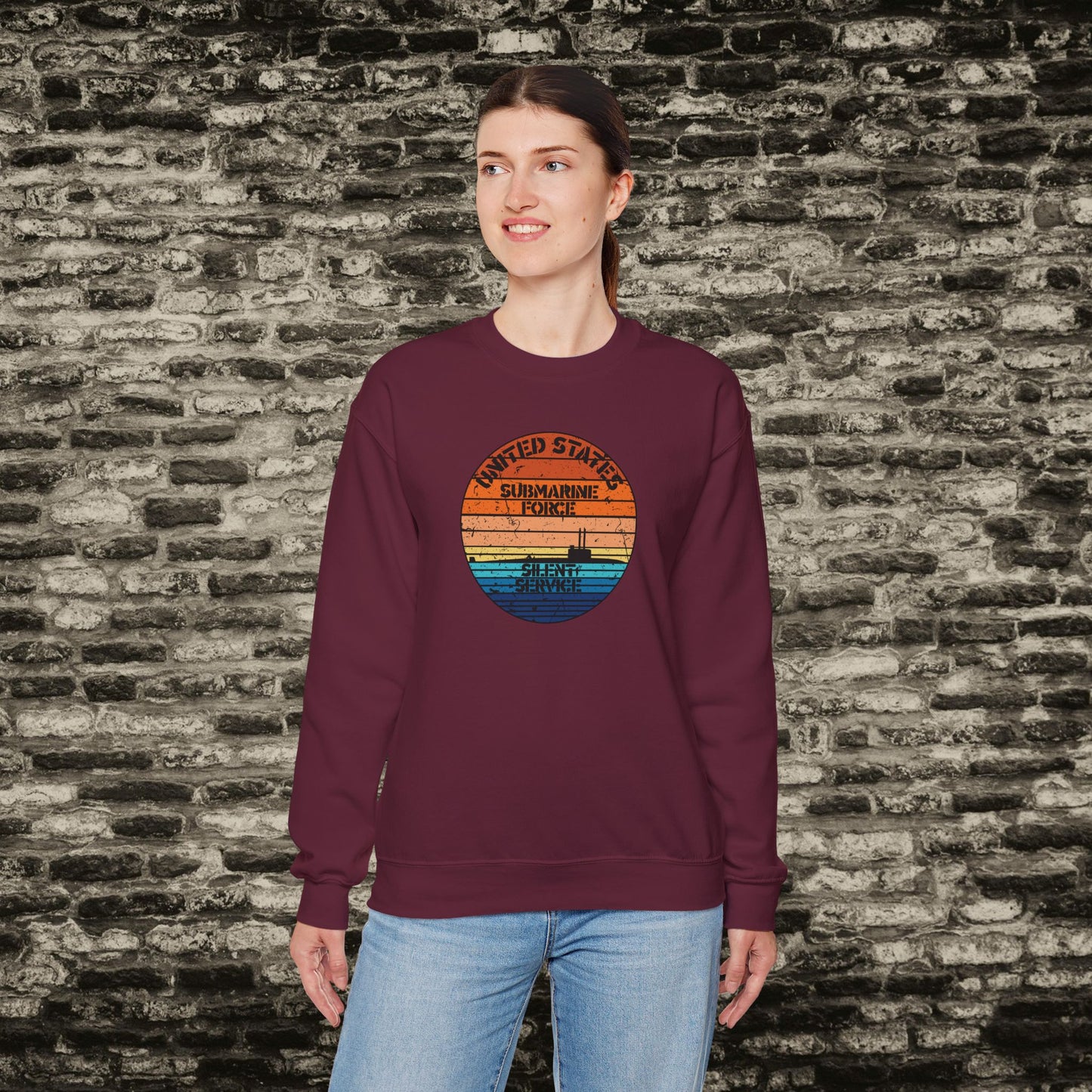 Sunset United States Navy Submarine Force Silent Service Distressed Vintage Unisex Heavy Blend™ Crewneck Sweatshirt
