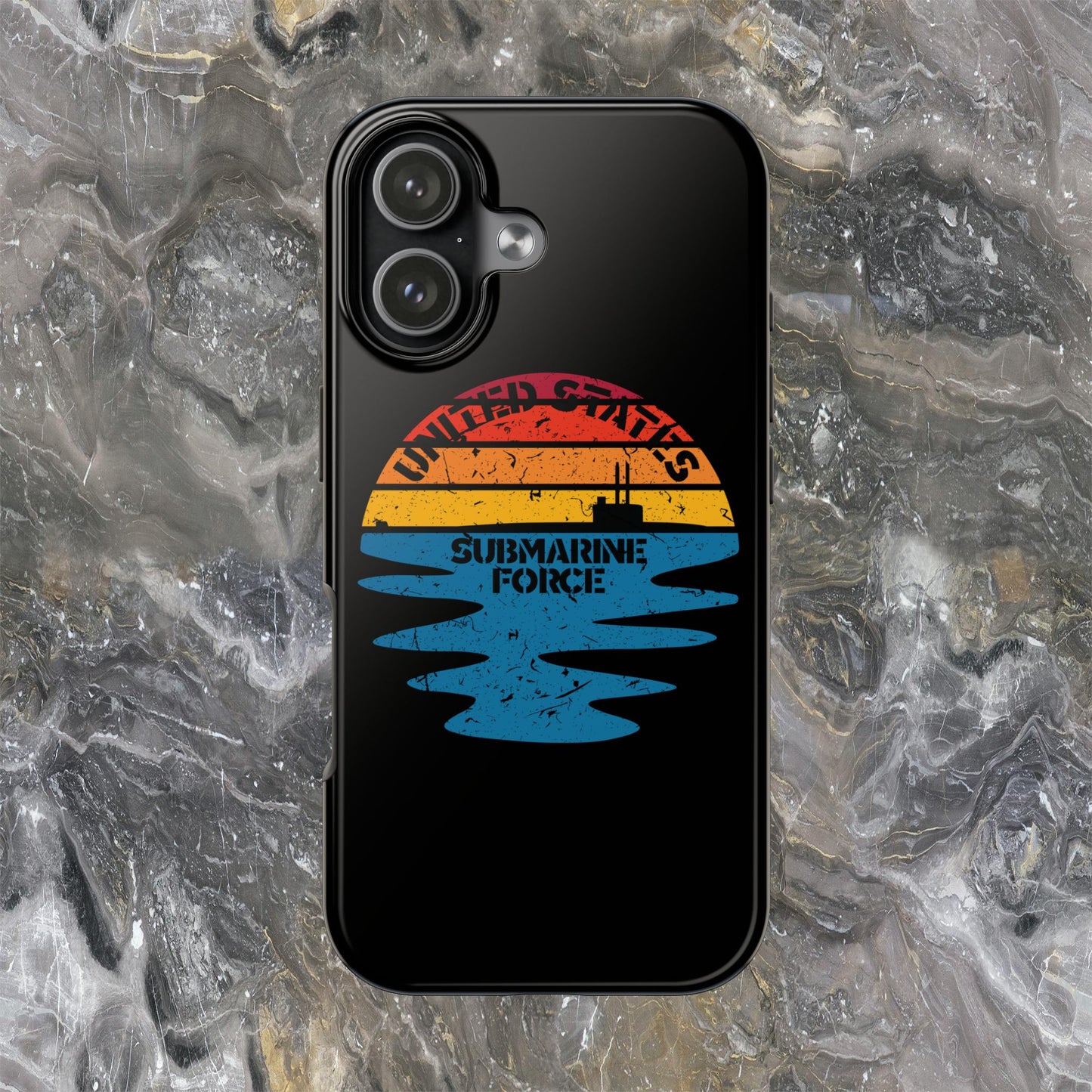 Sunset United States Submarine Force Half Moon Distressed Black Tough iPhone Case