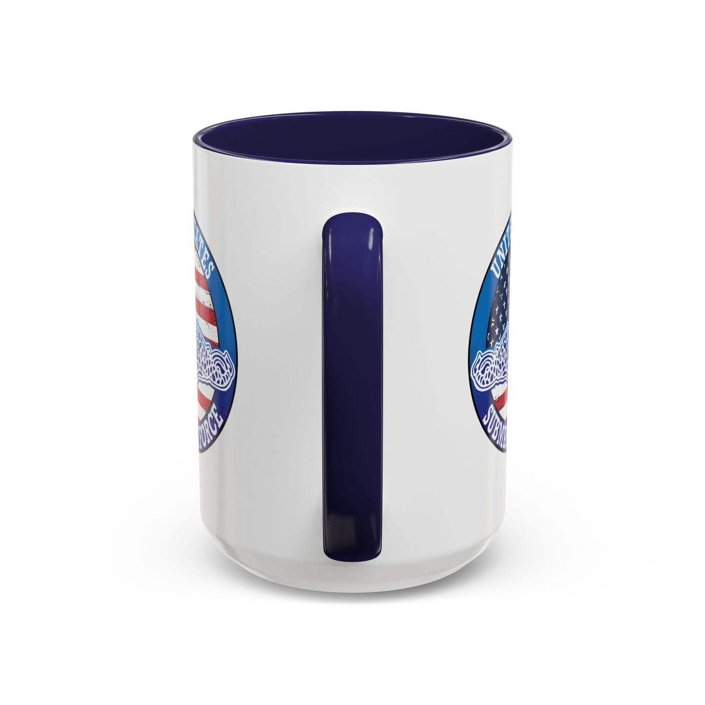 United States Navy Submarine Force Silent Service White Dolphins on American Flag Accent Coffee Mugs