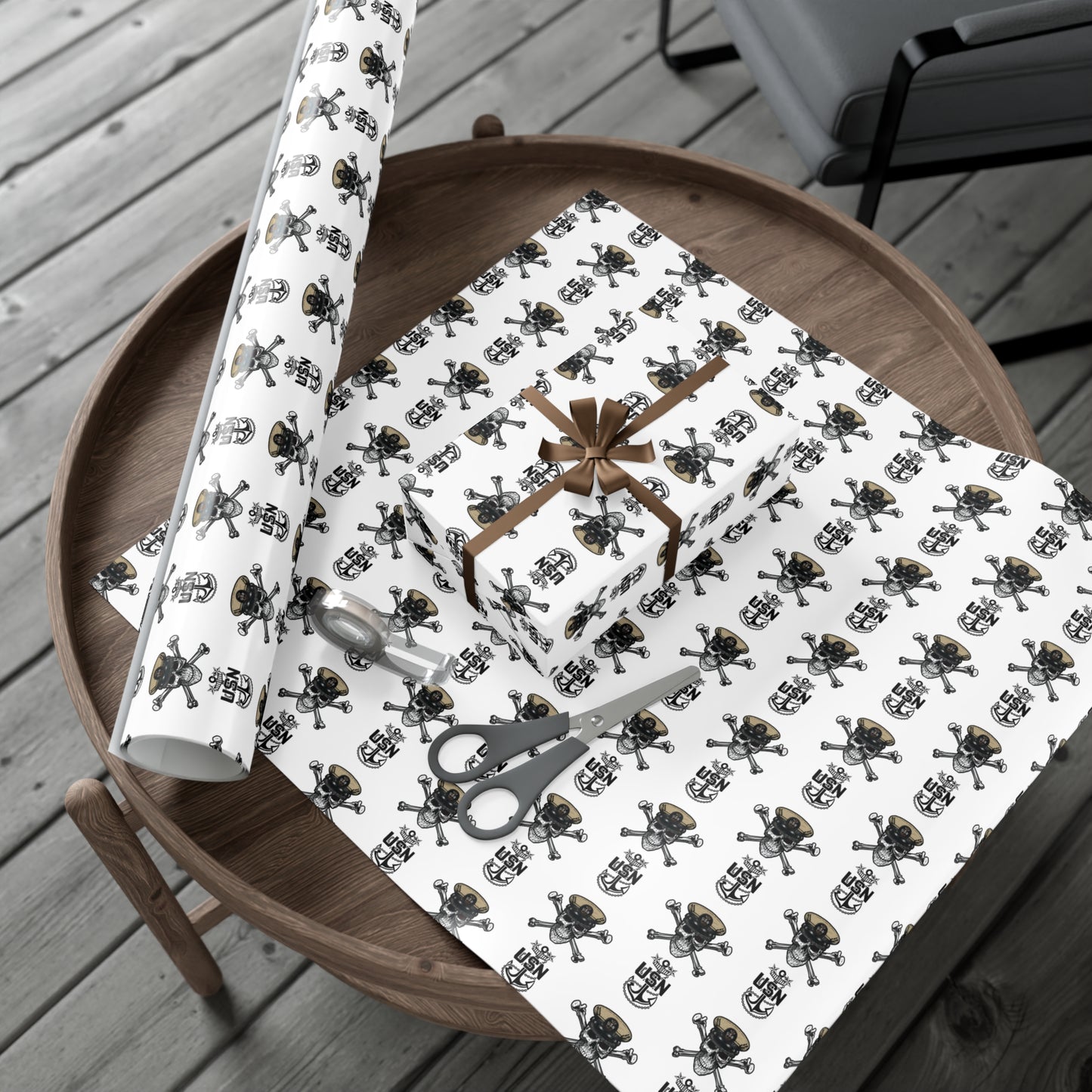 US Navy MCPO Master Chief Skull & Crossbones with Anchors White Gift Wrap Papers