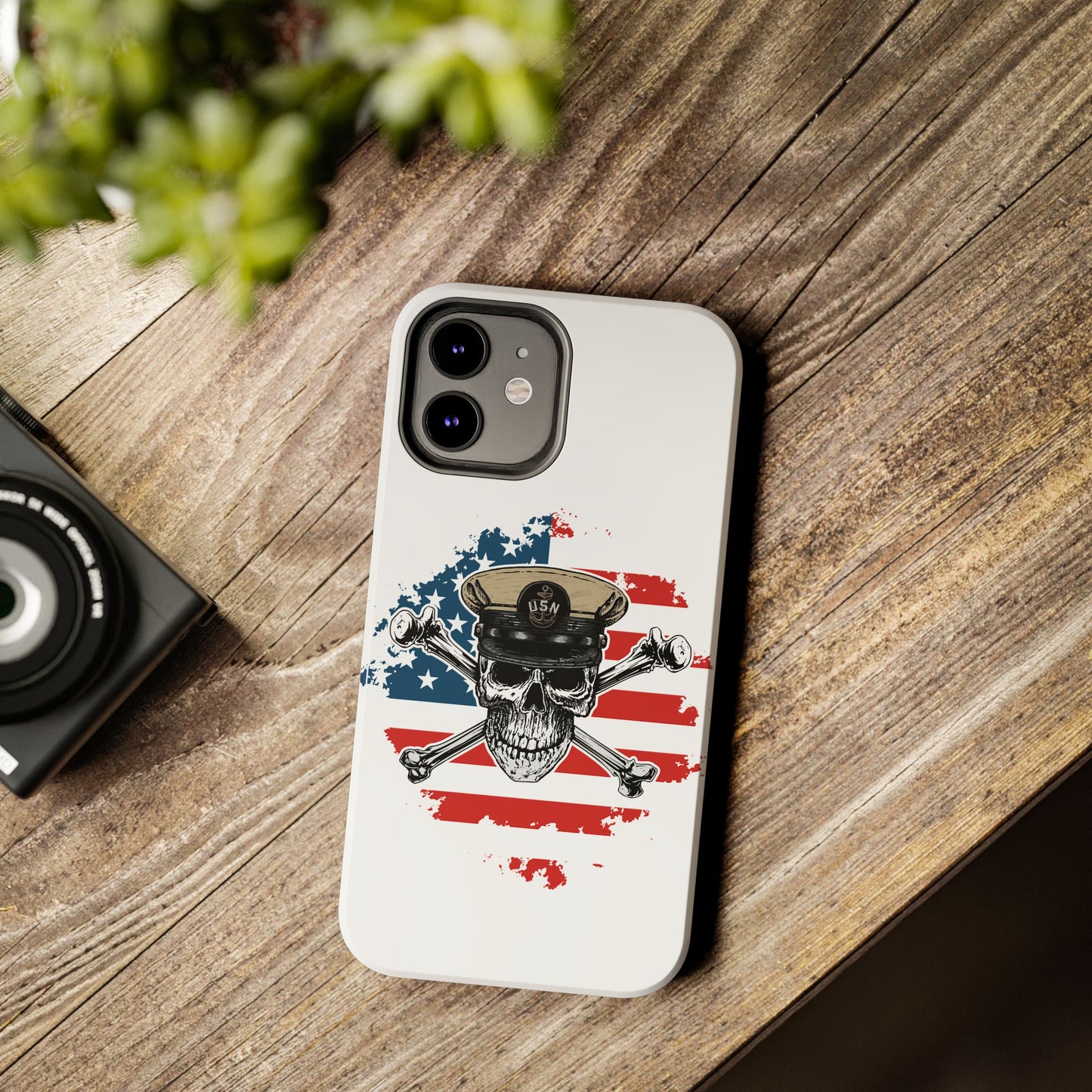 Naval Chief Skull & Crossbones on American Flag White Tough iPhone Case