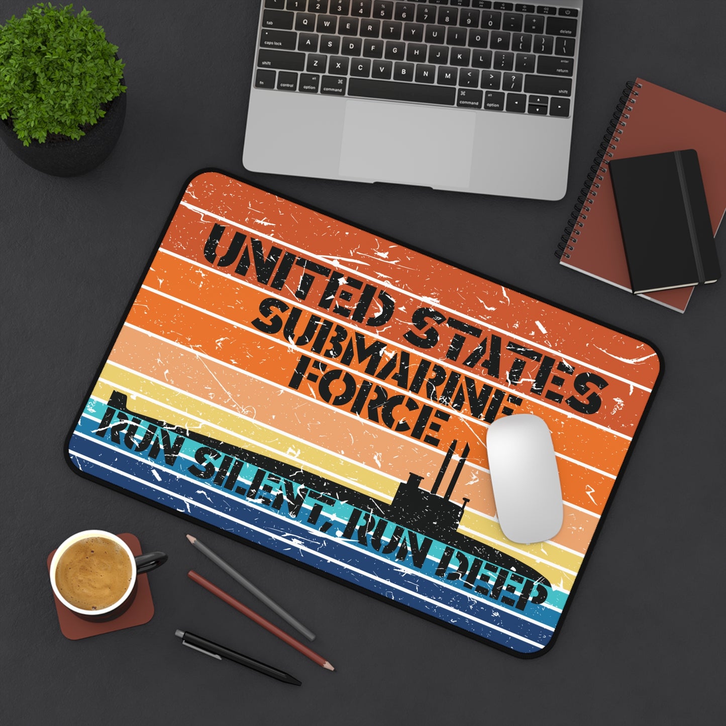 Sunset United States Submarine Force Run Silent Run Deep Distressed Retro Vintage Desk Mat