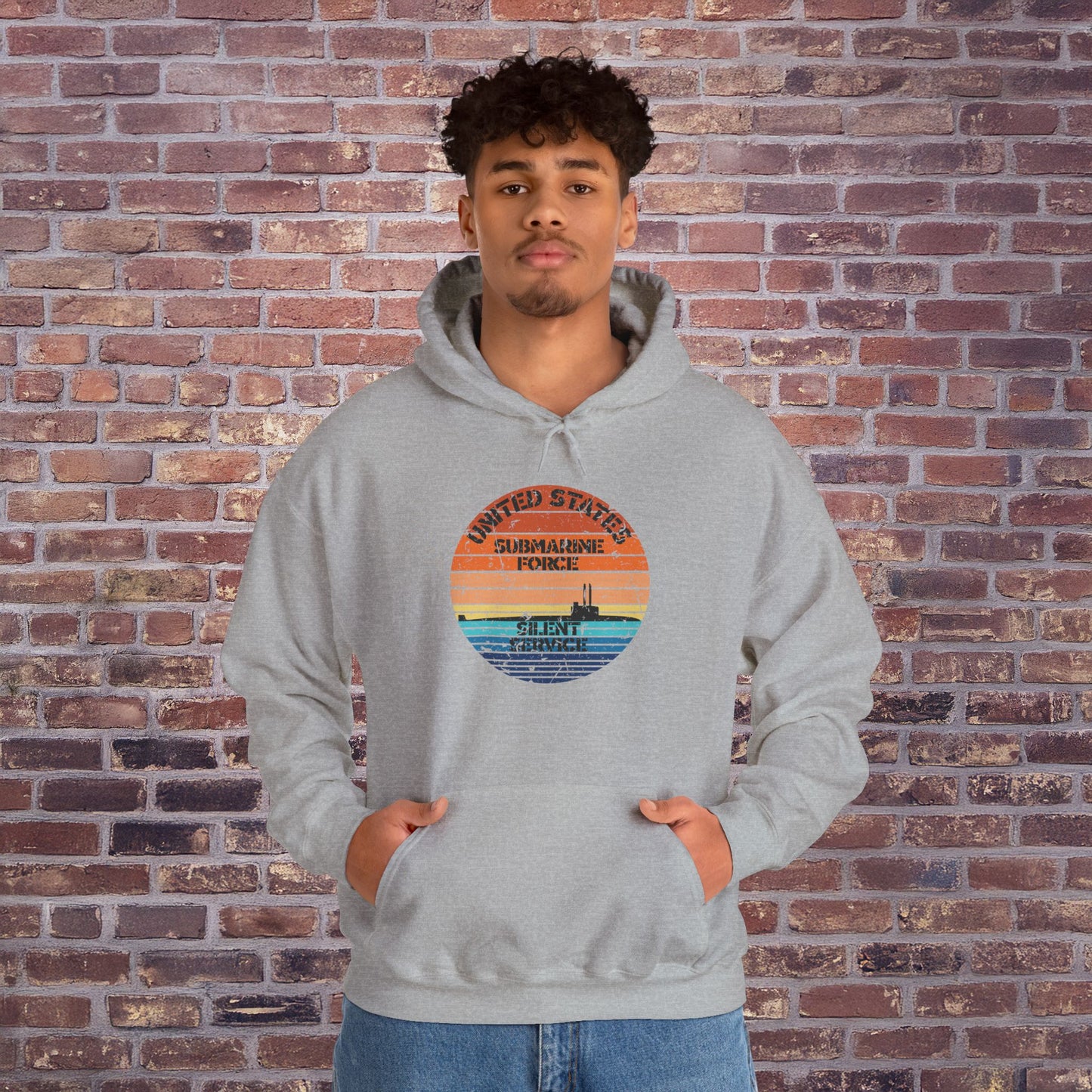 Sunset United States Submarine Force Silent Service Distressed Vintage Unisex Heavy Blend™ Hooded Sweatshirt
