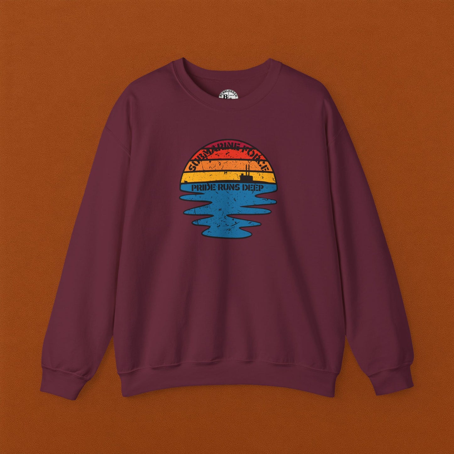 Sunset United States Navy Submarine Force Pride Runs Deep Distressed Mk2 Vintage Unisex Heavy Blend™ Crewneck Sweatshirt