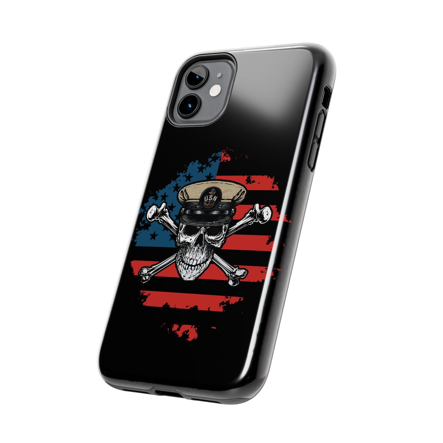 Naval Chief Skull & Crossbones on American Flag Black Tough iPhone Case