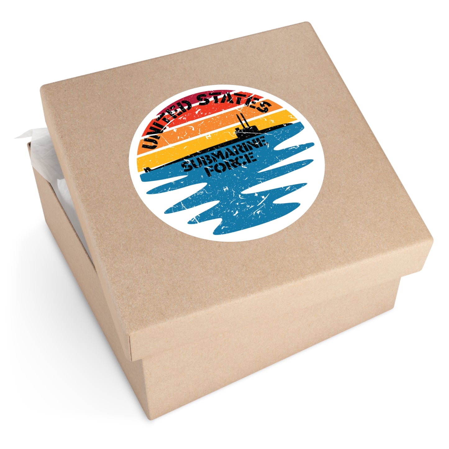 Sunset United States Submarine Force Distressed Half Moon Round Sticker