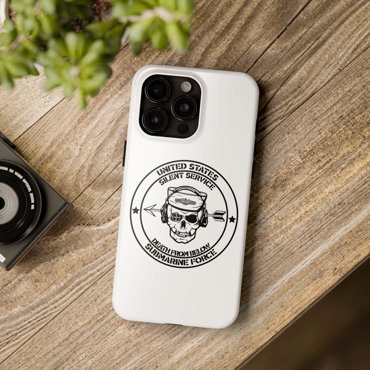 U.S. Submarine Force Silent Service Death From Below Sailor Skull Tough White iPhone Case