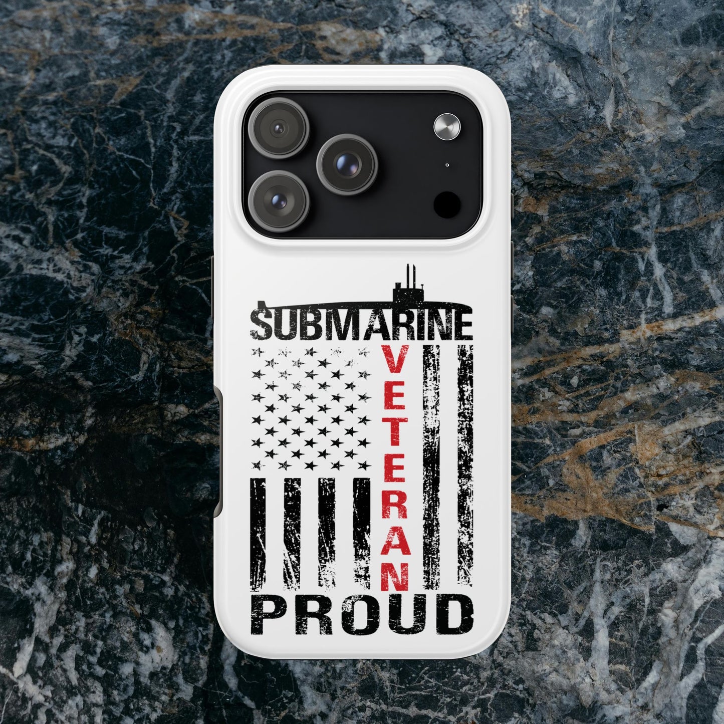 Submarine Veteran Proud Distressed White Flag White Tough iPhone Case