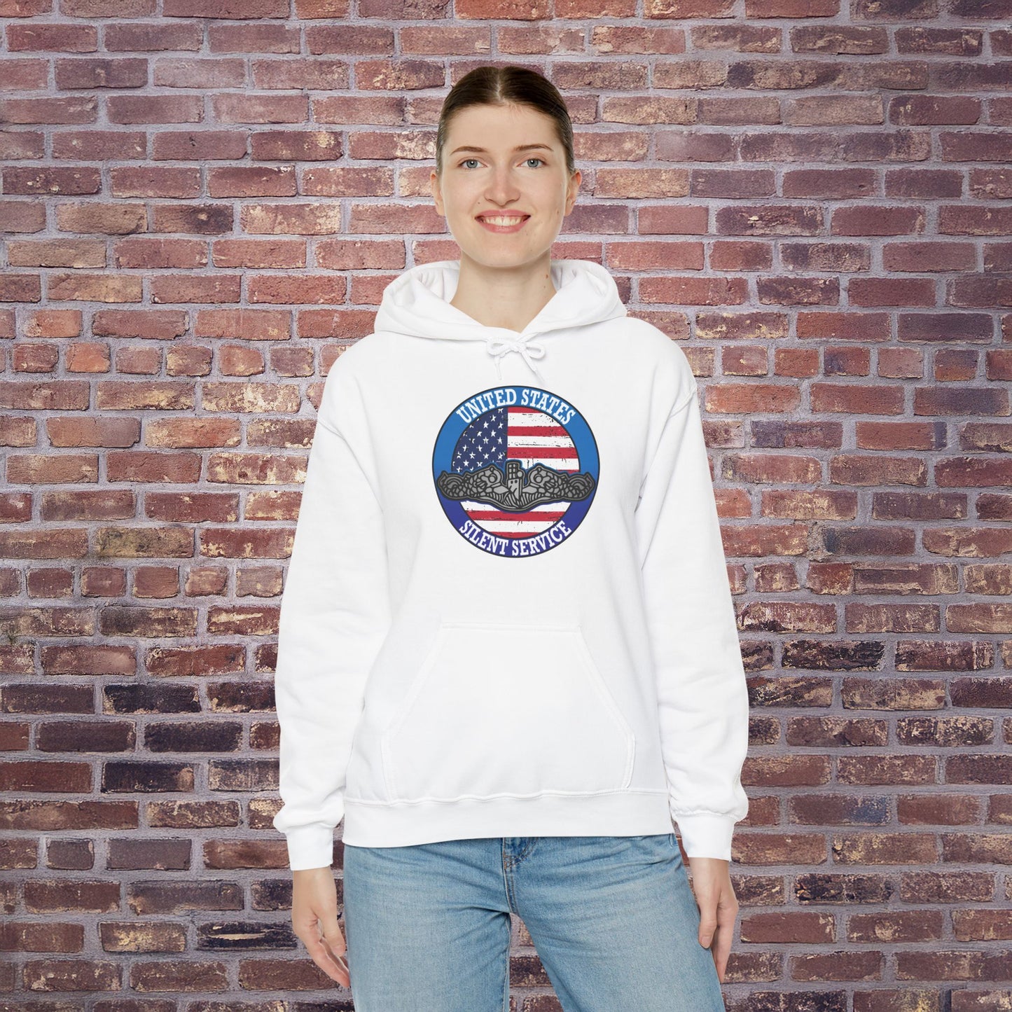 United States Silent Service Submarine Dolphins on Distressed American Flag Unisex Heavy Blend™ Hooded Sweatshirt