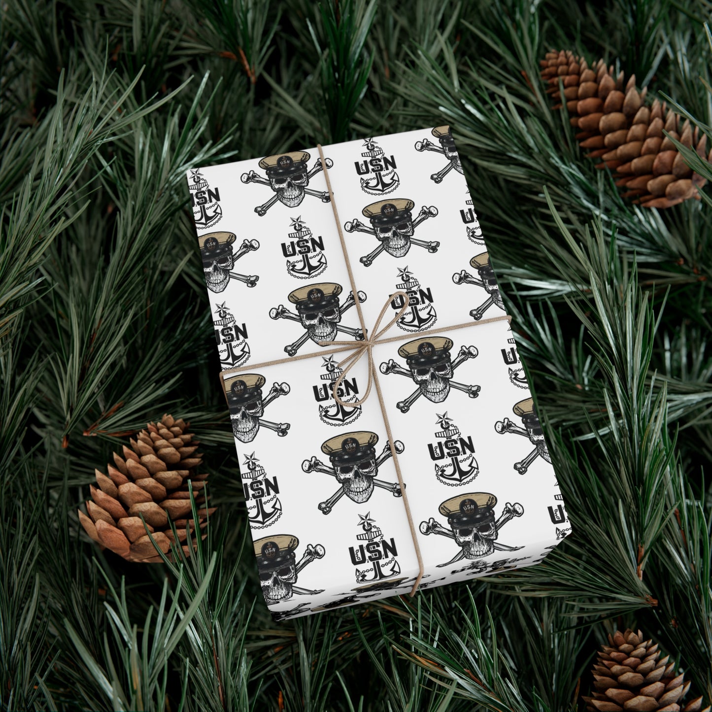 US Navy SCPO Senior Chief Skull & Crossbones with Anchors White Gift Wrap Papers