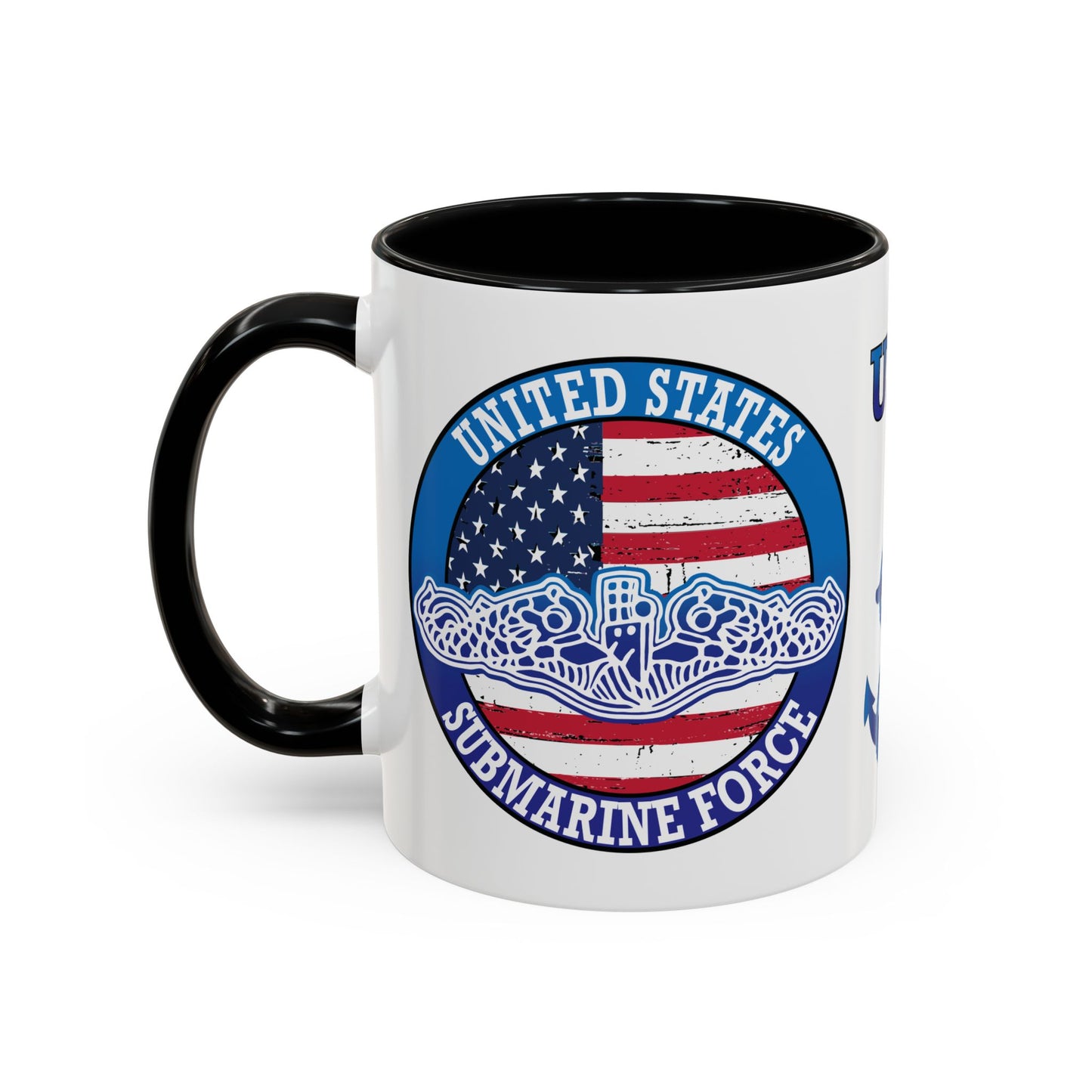 United States Navy Submarine Force Silent Service White Dolphins on American Flag Accent Coffee Mugs