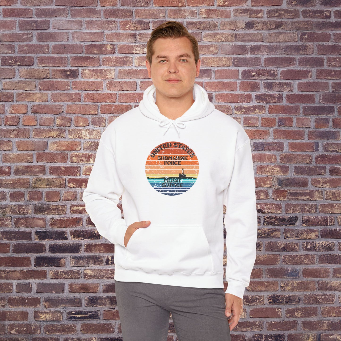 Sunset United States Submarine Force Silent Service Distressed Vintage Unisex Heavy Blend™ Hooded Sweatshirt
