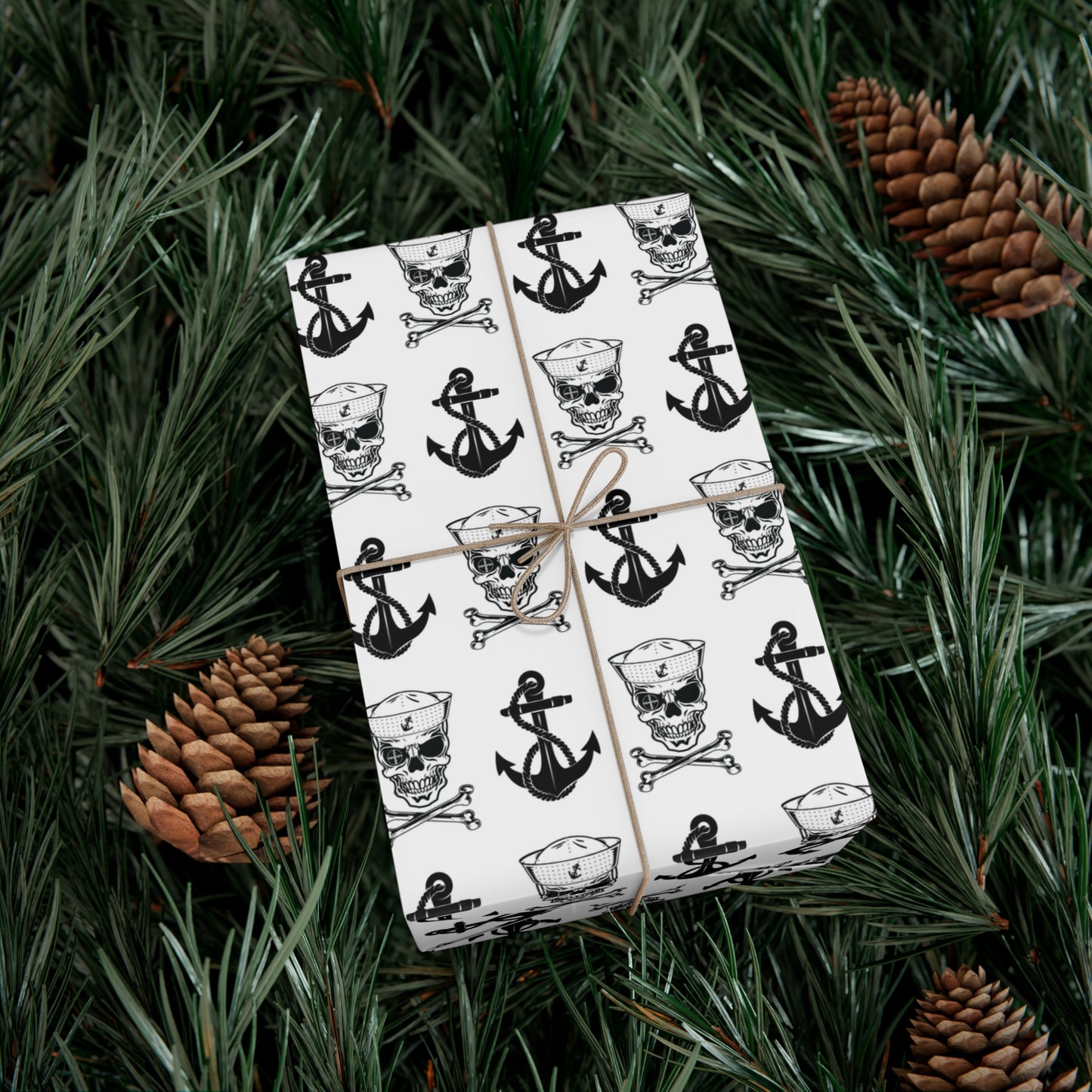 US Navy Sailor Skull Crossbones with Crosshairs and Anchors White Gift Wrap Papers