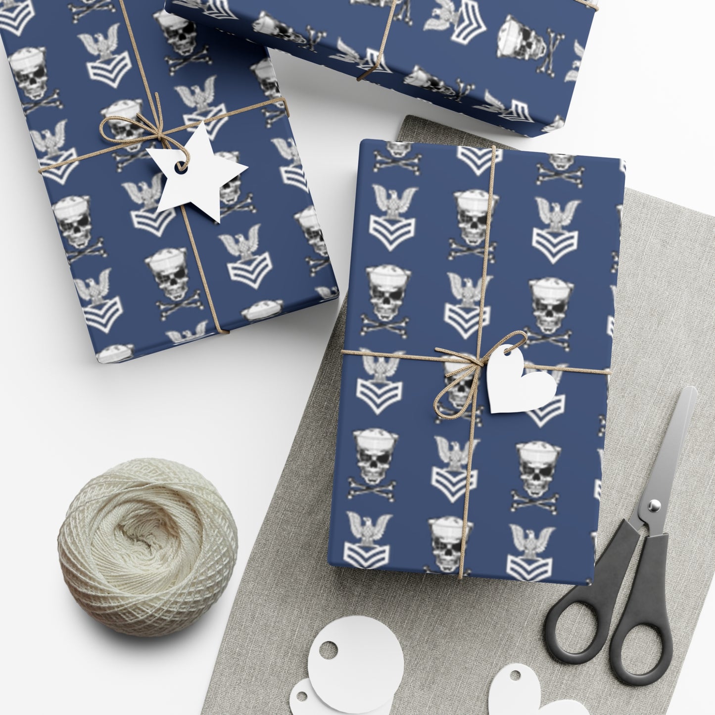 United States Navy FCPO Skull Crossbones First Class Sailor with Dixie Cup Blue Gift Wrap Papers
