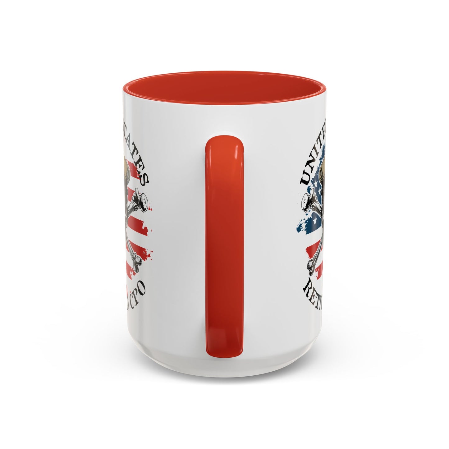 United States Navy Retired CPO Skull Crossbones Chief Petty Officer Anchor with Distressed USA Flag Accent Coffee Mugs