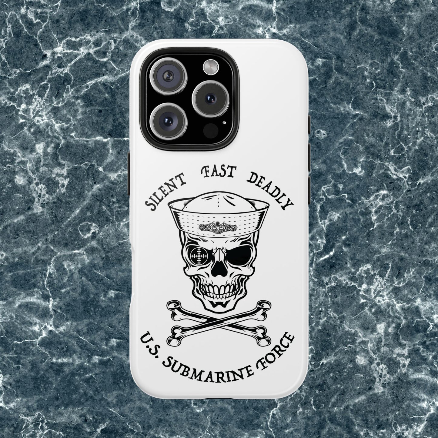 U.S. Submarine Force Skull & Crossbones Sailor with Dolphins White Tough iPhone Case