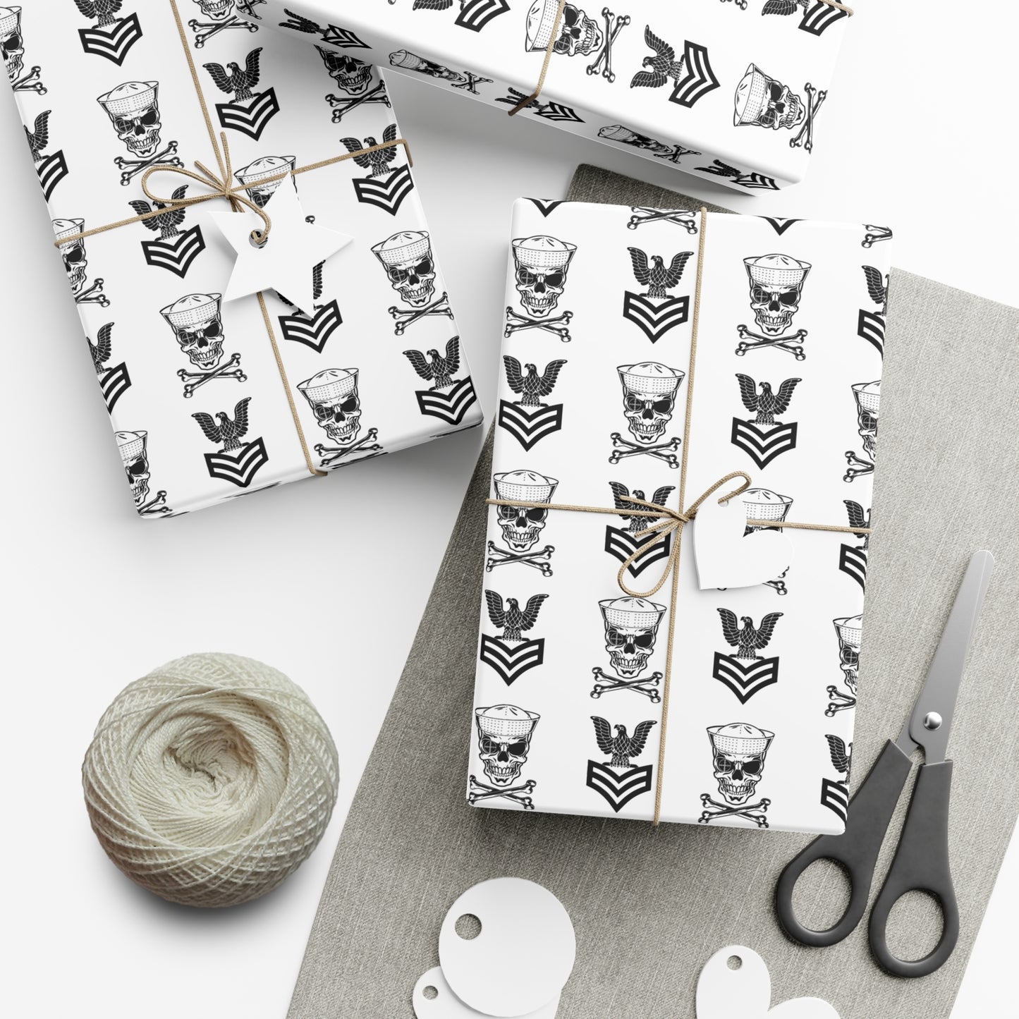 United States Navy FCPO Skull Crossbones First Class Sailor with Dixie Cup Blue Gift Wrap Papers
