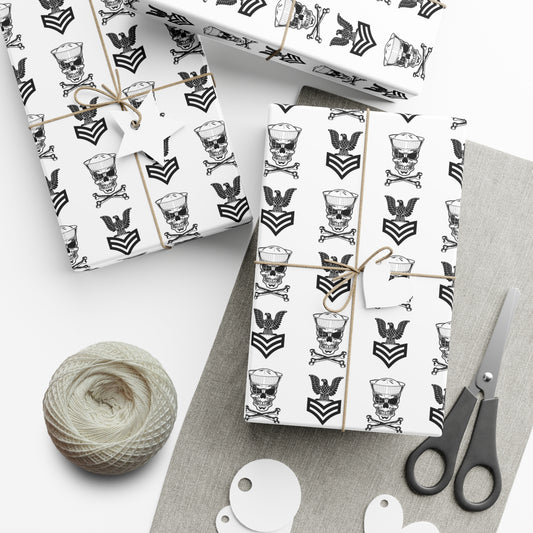 United States Navy FCPO Skull Crossbones First Class Sailor with Dixie Cup Blue Gift Wrap Papers