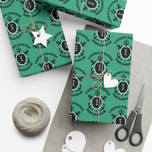 United States Navy Shellback Ancient Order of the Deep Naval Line-crossing Ceremony Black Shell Seafoam Green Gift Wrap Papers