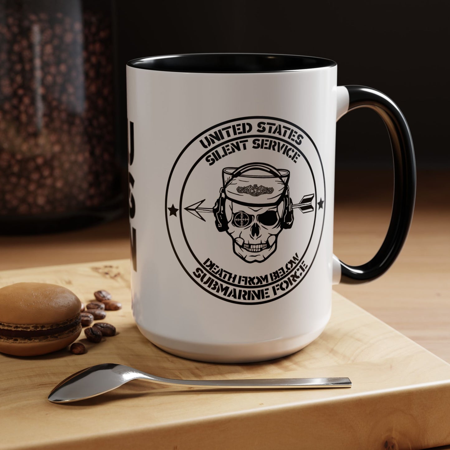 US Navy Submarine Force Silent Service Death From Below Sailor Skull Accent Coffee Mug