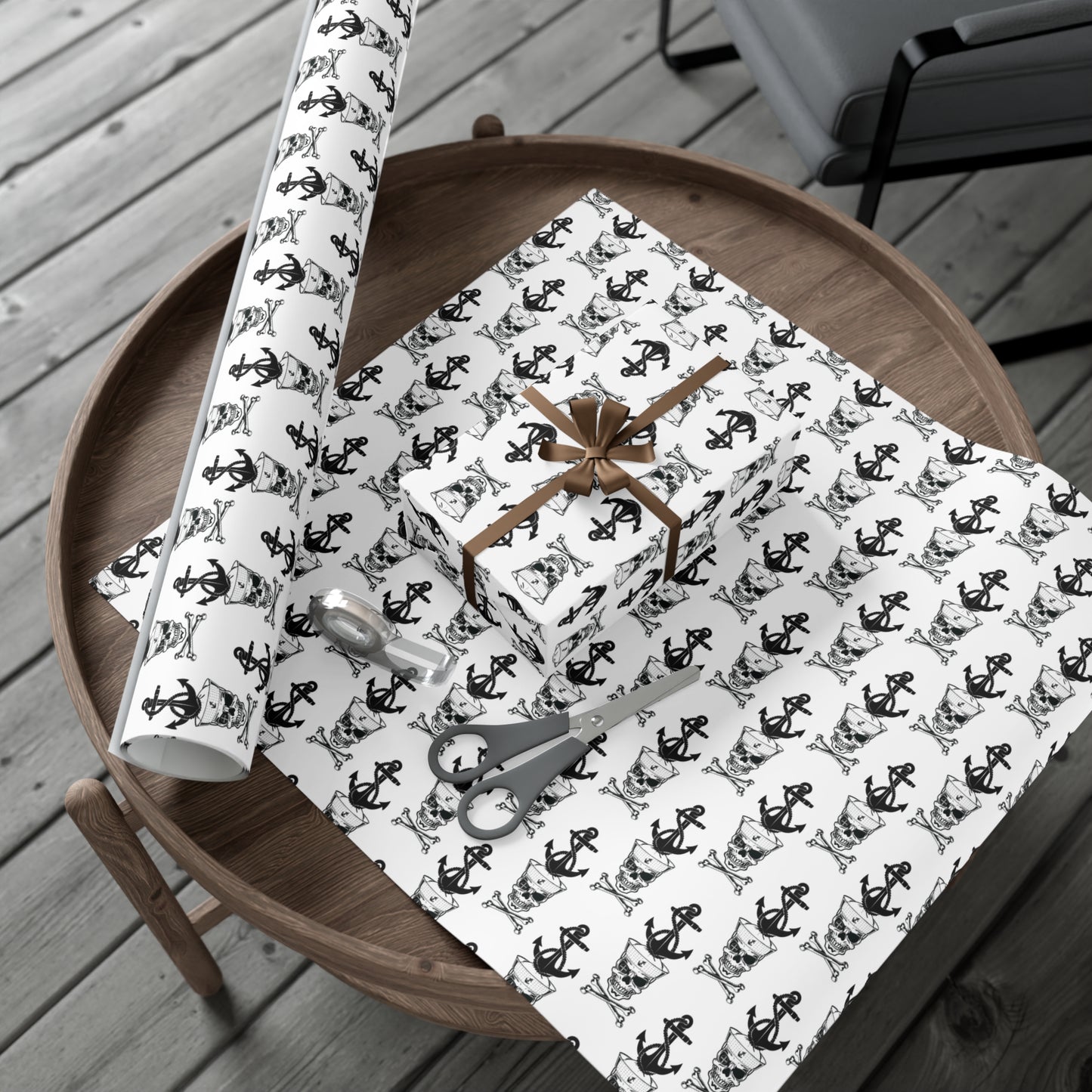 US Navy Sailor Skull Crossbones with Crosshairs and Anchors White Gift Wrap Papers