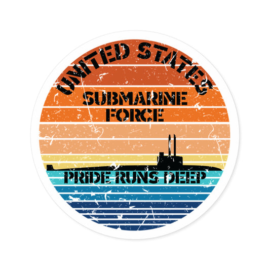 Sunset United States Submarine Force Pride Runs Deep Round Stickers, IndoorOutdoor