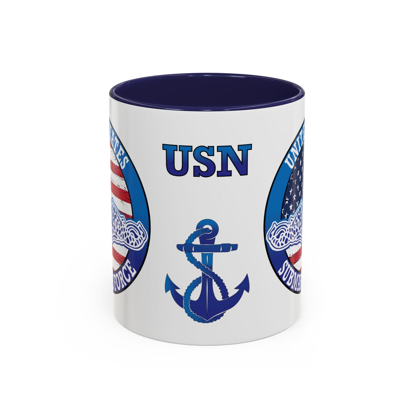 United States Navy Submarine Force Silent Service White Dolphins on American Flag Accent Coffee Mugs