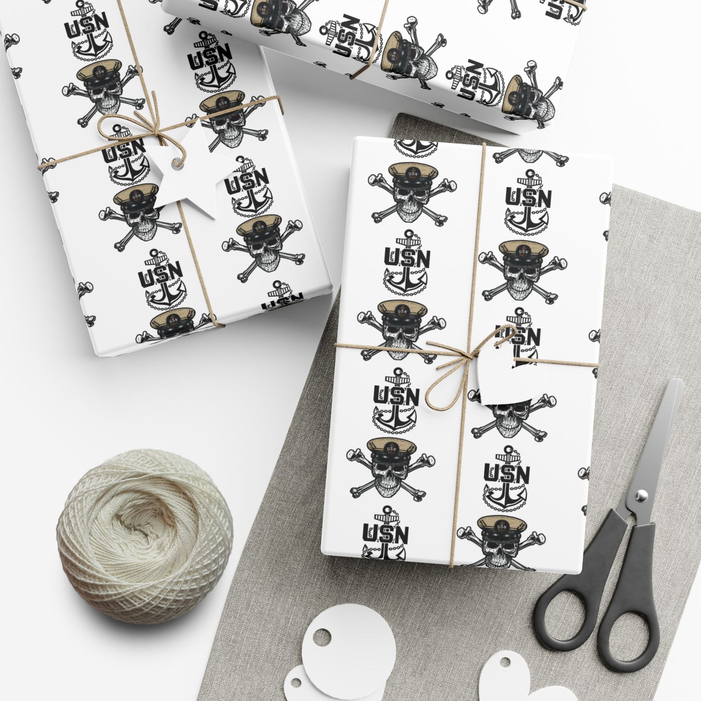 US Navy CPO Chief Skull & Crossbones with Anchors White Gift Wrap Papers