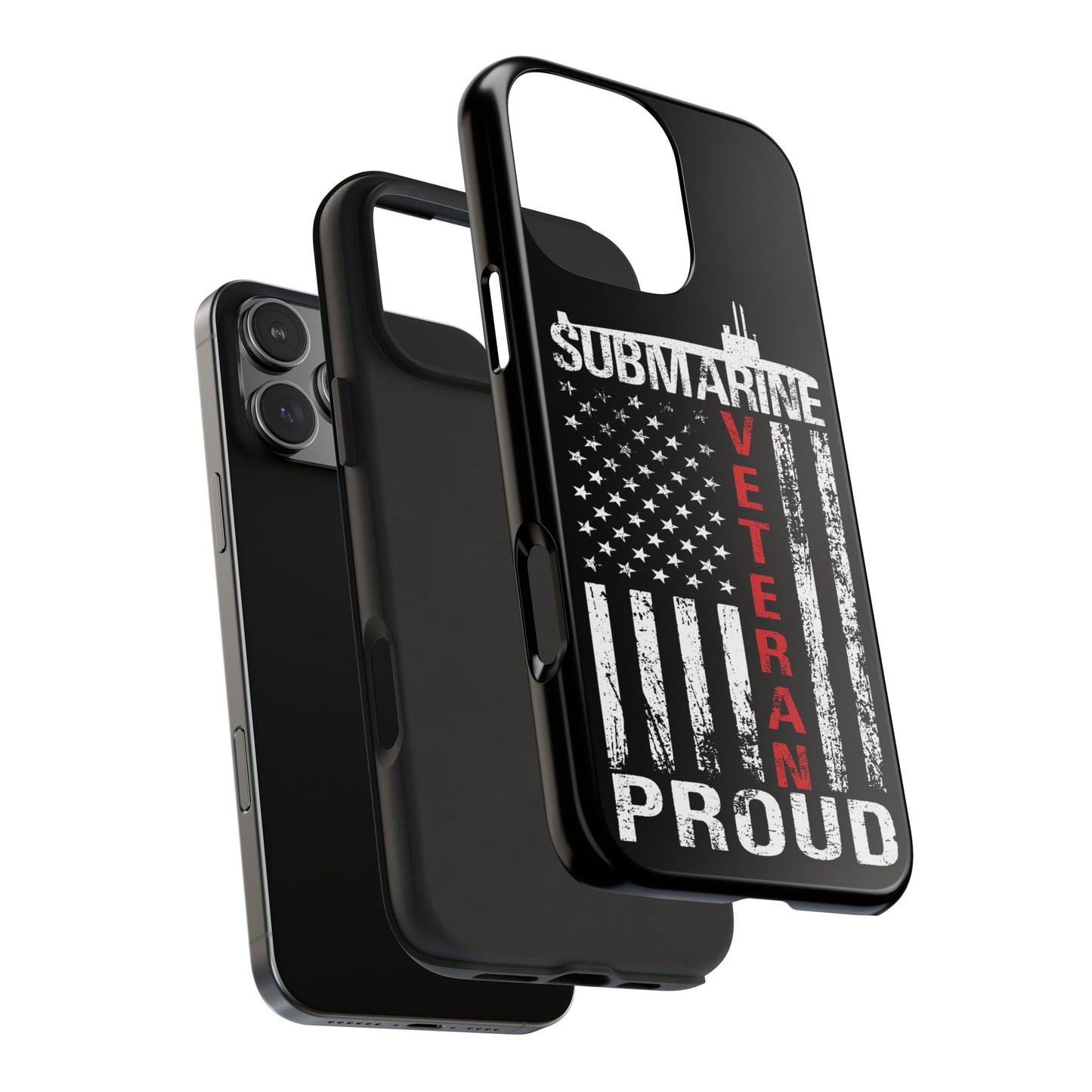 U.S. Submarine Veteran Proud Distressed White USA Flag Black Tough iPhone Case