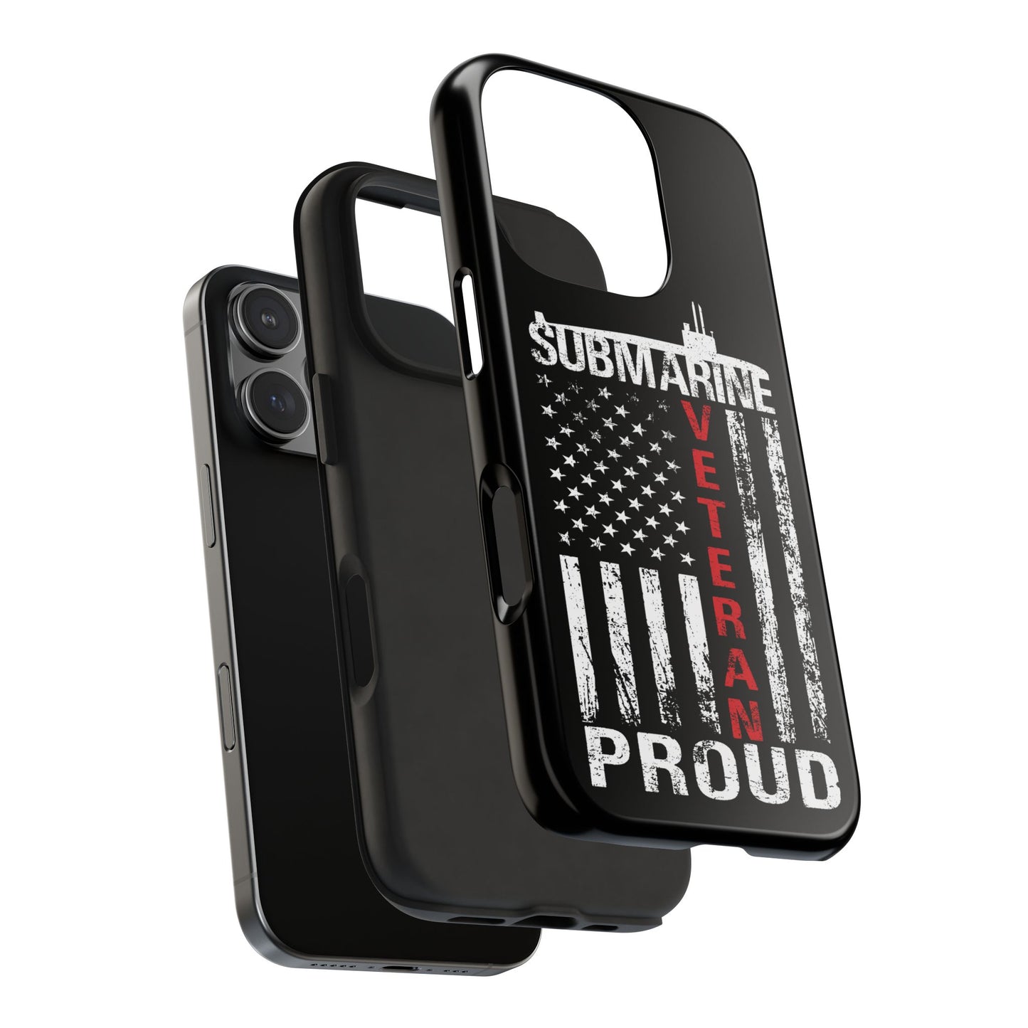 U.S. Submarine Veteran Proud Distressed White USA Flag Black Tough iPhone Case