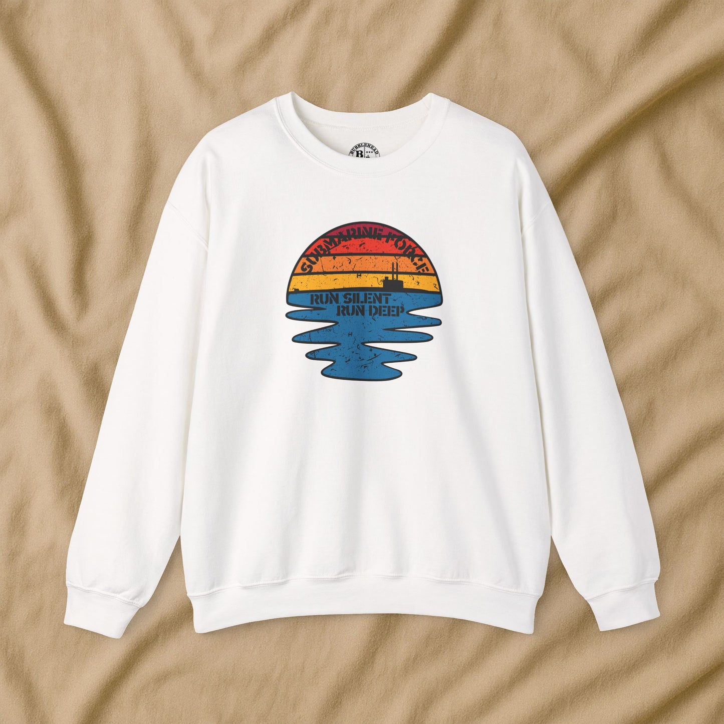 Sunset United States Navy Submarine Force Run Silent Deep Distressed Vintage Mk2 Unisex Heavy Blend™ Crewneck Sweatshirt
