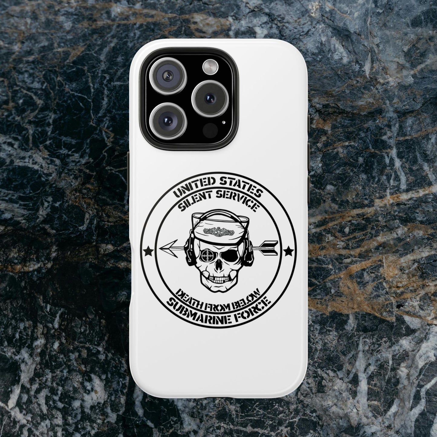 U.S. Submarine Force Silent Service Death From Below Sailor Skull Tough White iPhone Case