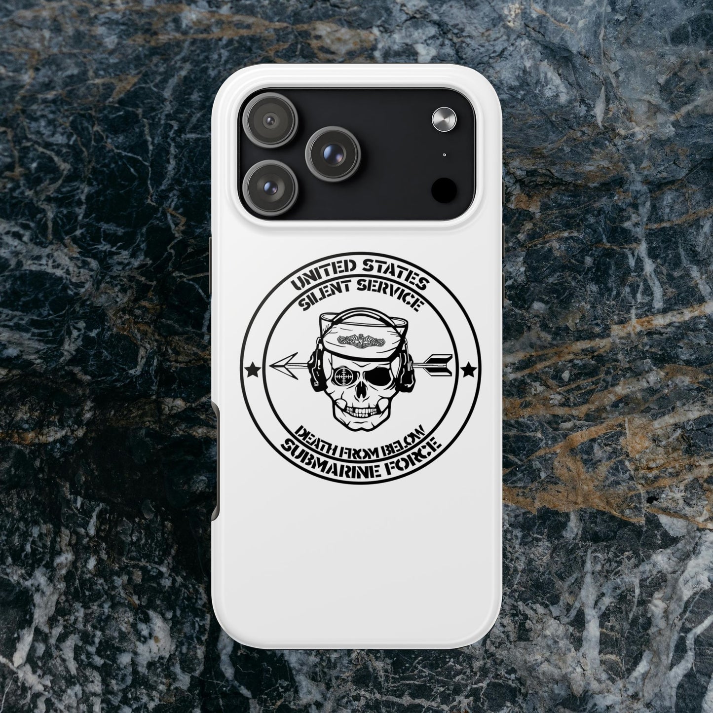 U.S. Submarine Force Silent Service Death From Below Sailor Skull Tough White iPhone Case