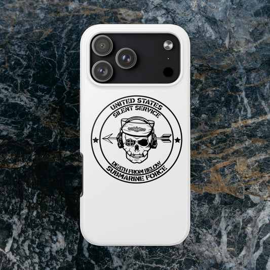 U.S. Submarine Force Silent Service Death From Below Sailor Skull Tough White iPhone Case