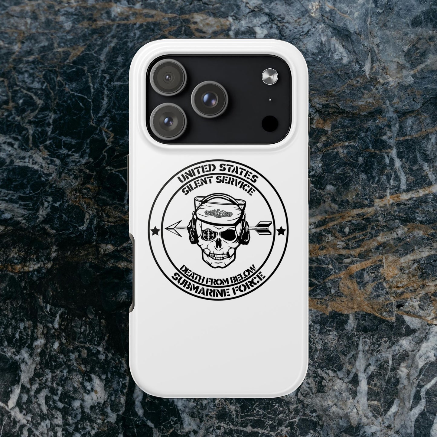 U.S. Submarine Force Silent Service Death From Below Sailor Skull Tough White iPhone Case