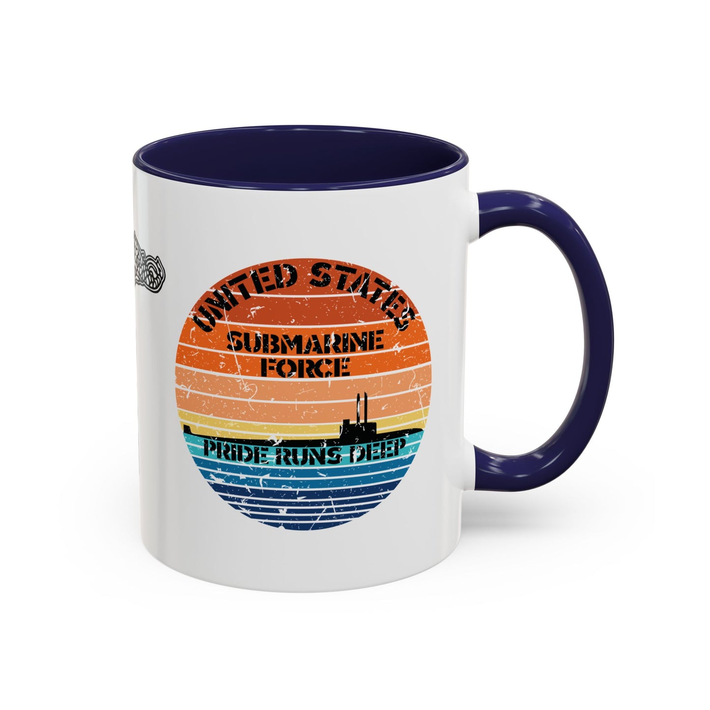 Sunset United States Navy Submarine Force Pride Runs Deep Distressed Accent Coffee Mugs