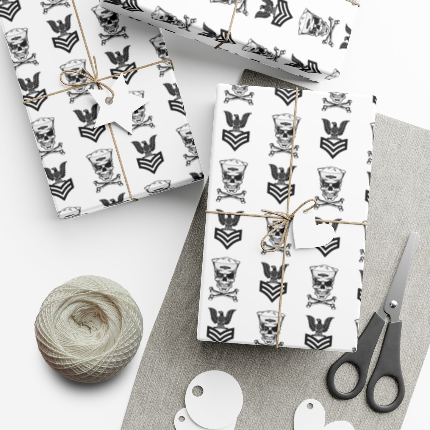 United States Navy FCPO Skull Crossbones First Class Sailor with Submarine Dolphins White Gift Wrap Papers