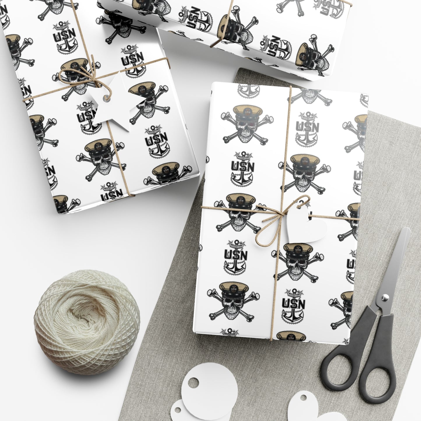 US Navy MCPO Master Chief Skull & Crossbones with Anchors White Gift Wrap Papers
