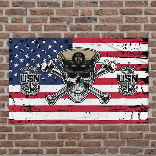 US Navy MCPO Skull & Crossbones with Anchors Distressed USA Flag