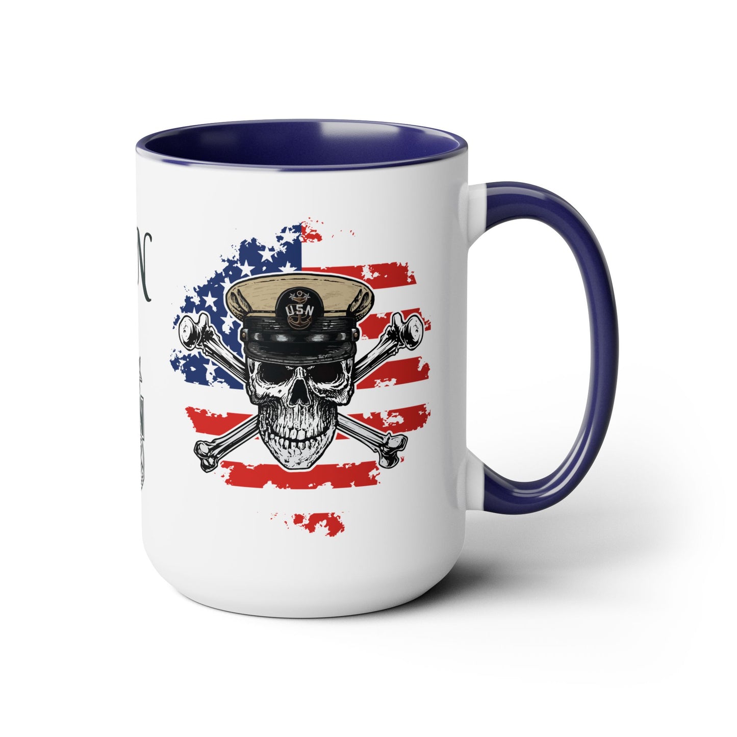 US Navy Master Chief Skull & Crossbones on American Flag MCPO Anchor Accent Coffee Mugs