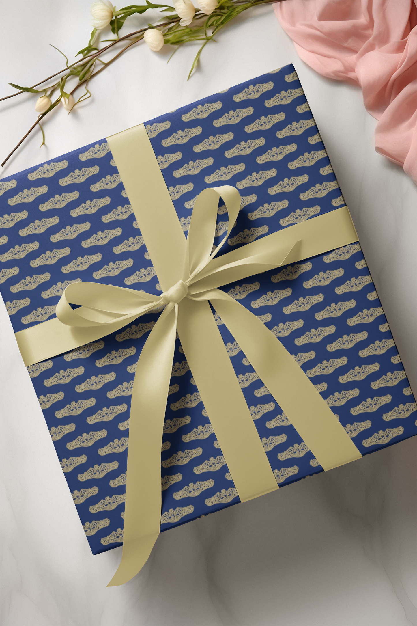 United States Navy Submarine Force Gold Officer Dolphins Blue Gift Wrap Papers