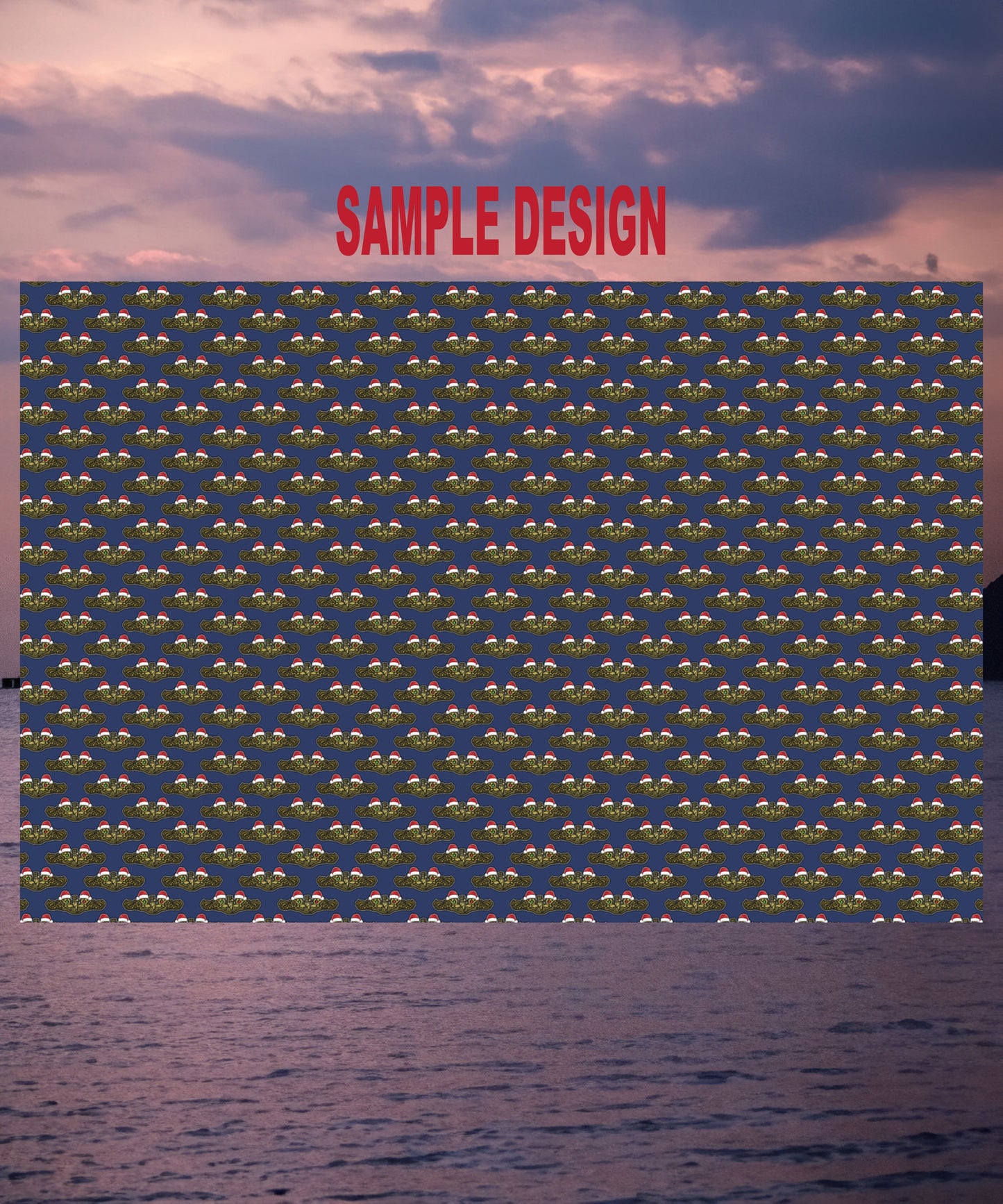 United States Navy Submarine Force Gold Officer Dolphins Christmas Hats with Red and Green Eyes Blue Gift Wrap Papers