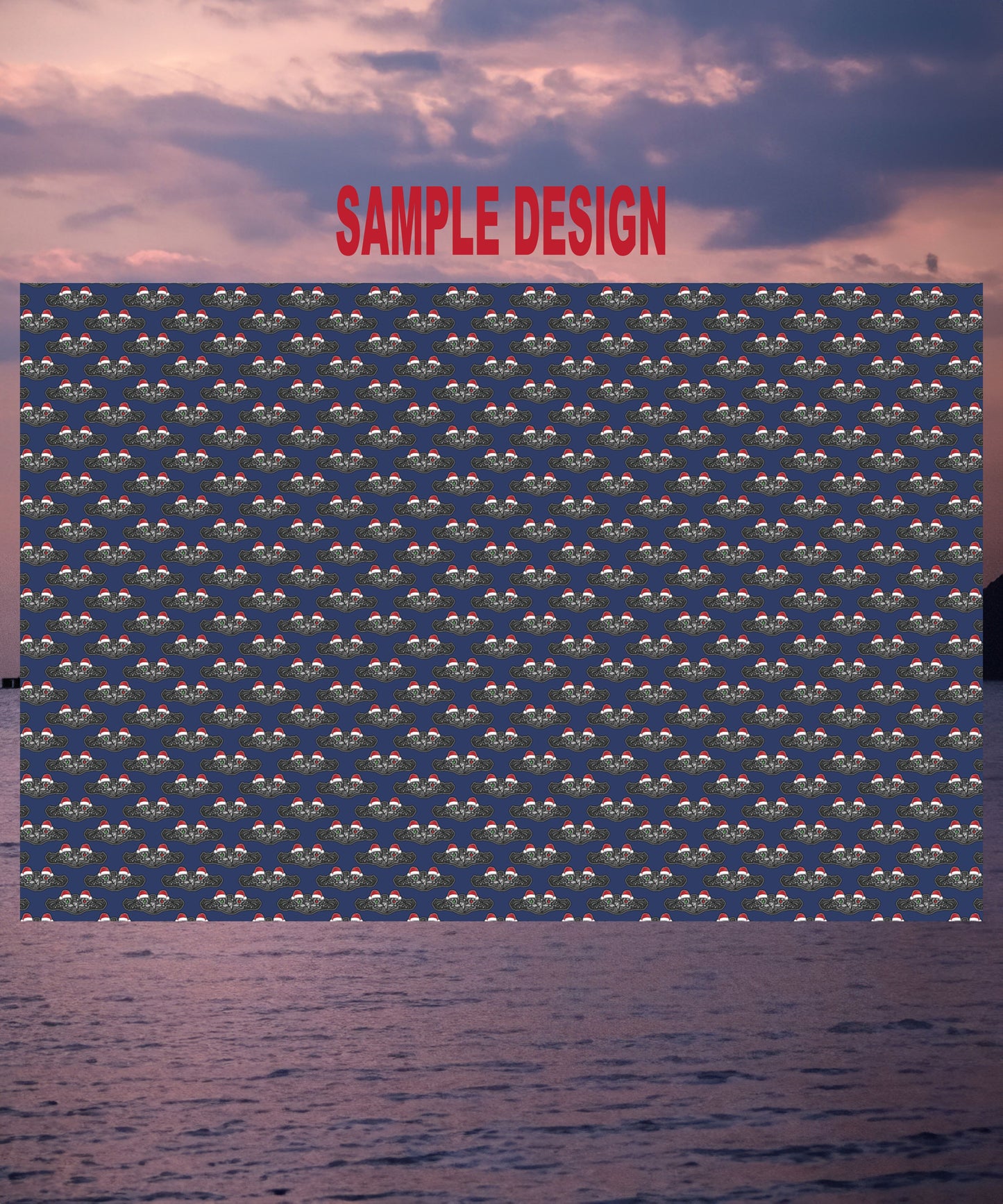 United States Navy Submarine Force Silver Enlisted Dolphins Christmas Hats with Red and Green Eyes Blue Gift Wrap Papers