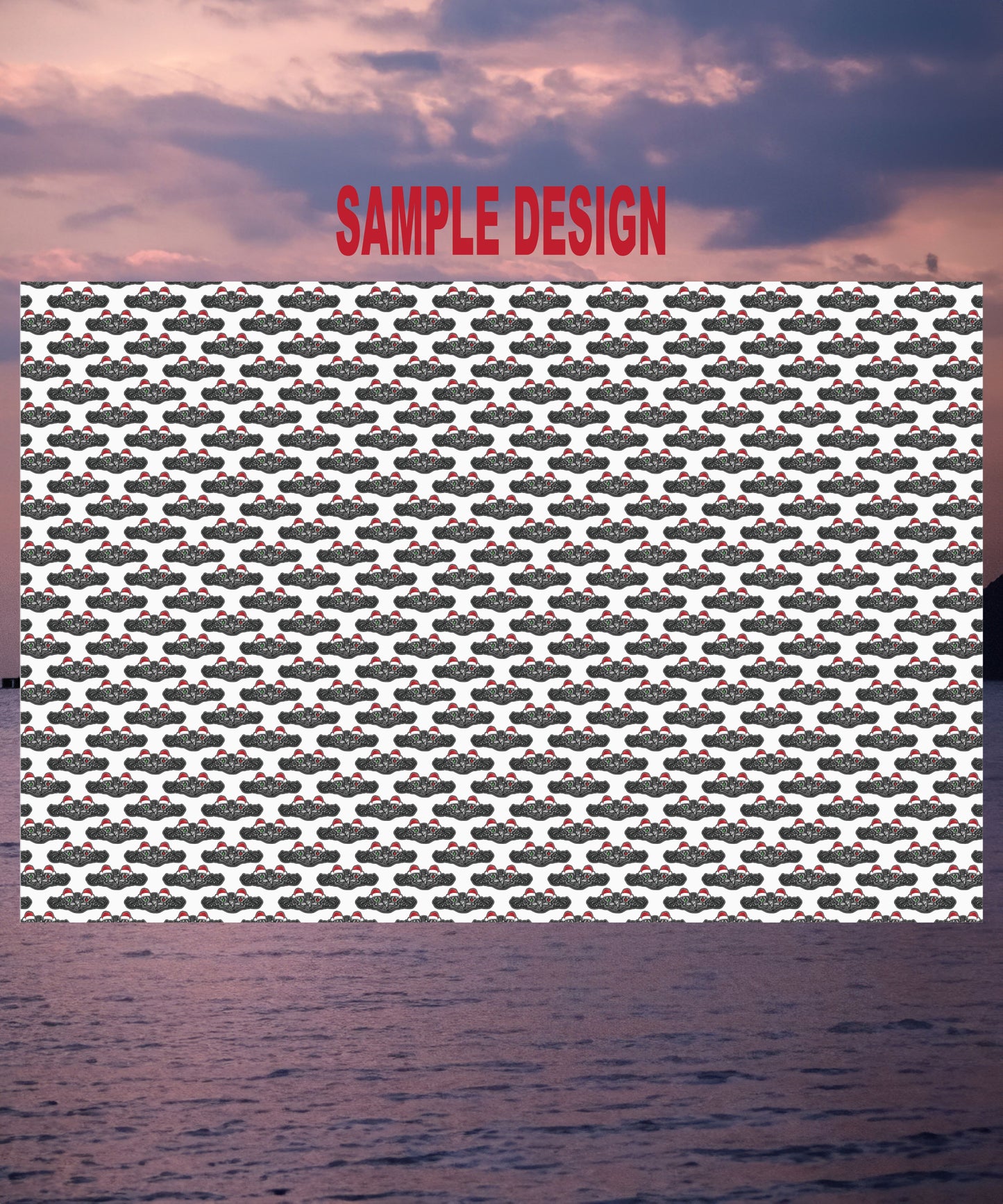 United States Navy Submarine Force Silver Enlisted Dolphins Christmas Hats with Red and Green Eyes White Gift Wrap Papers