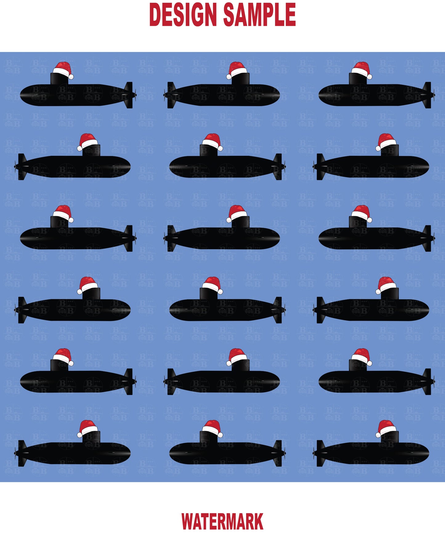 United States Navy Submarine Force Santa Hat on Black Mini Submarines Light Blue Gift Wrap Papers