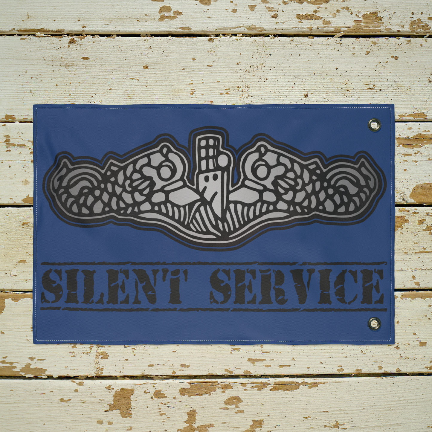Naval Submarine Force Silver Dolphins Silent Service Double Sided Blue Flag