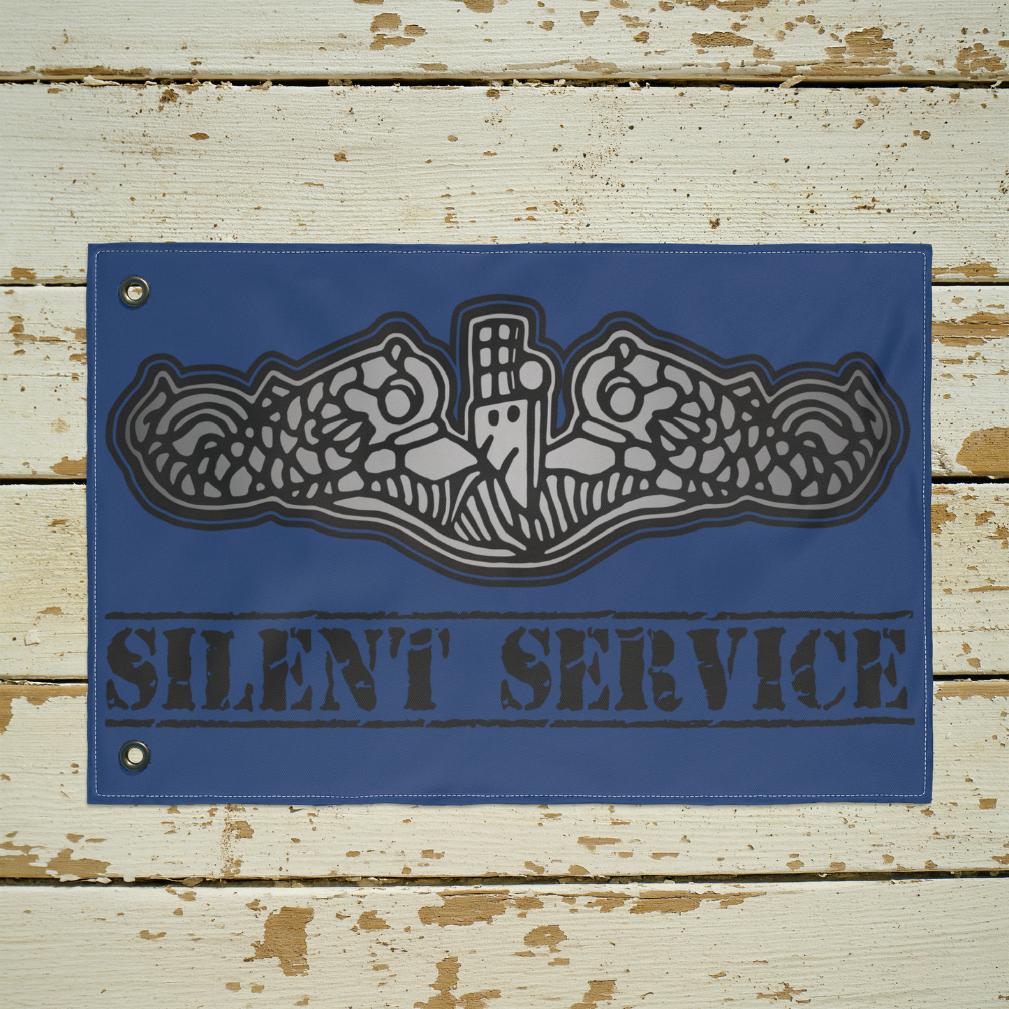 Naval Submarine Force Silver Dolphins Silent Service Double Sided Blue Flag